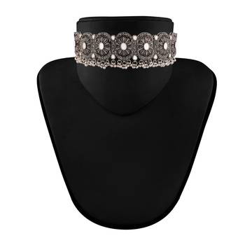 Oxidised German Silver Plated Afghani Choker Necklace Jewellery Set for Women (MC069) 3