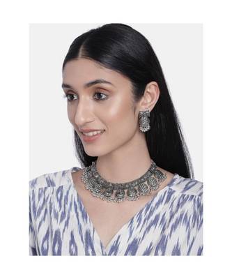 Oxidised German Silver Plated Afghani Choker Necklace Jewellery Set for Women (MC070) 1