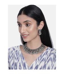 Oxidised German Silver Plated Afghani Choker Necklace Jewellery Set for Women (MC070)