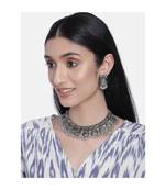 Oxidised German Silver Plated Afghani Choker Necklace Jewellery Set for Women (MC070)