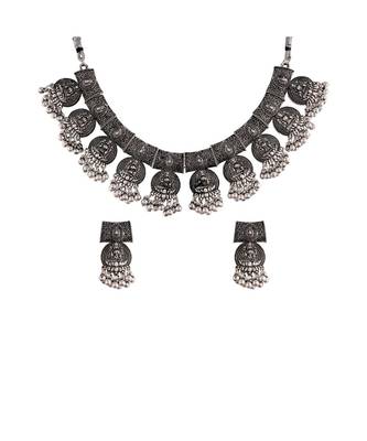 Oxidised German Silver Plated Afghani Choker Necklace Jewellery Set for Women (MC070) 2