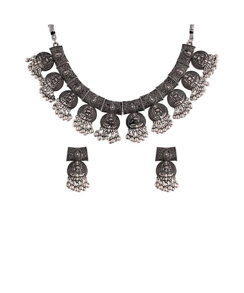 Oxidised German Silver Plated Afghani Choker Necklace Jewellery Set for Women (MC070)