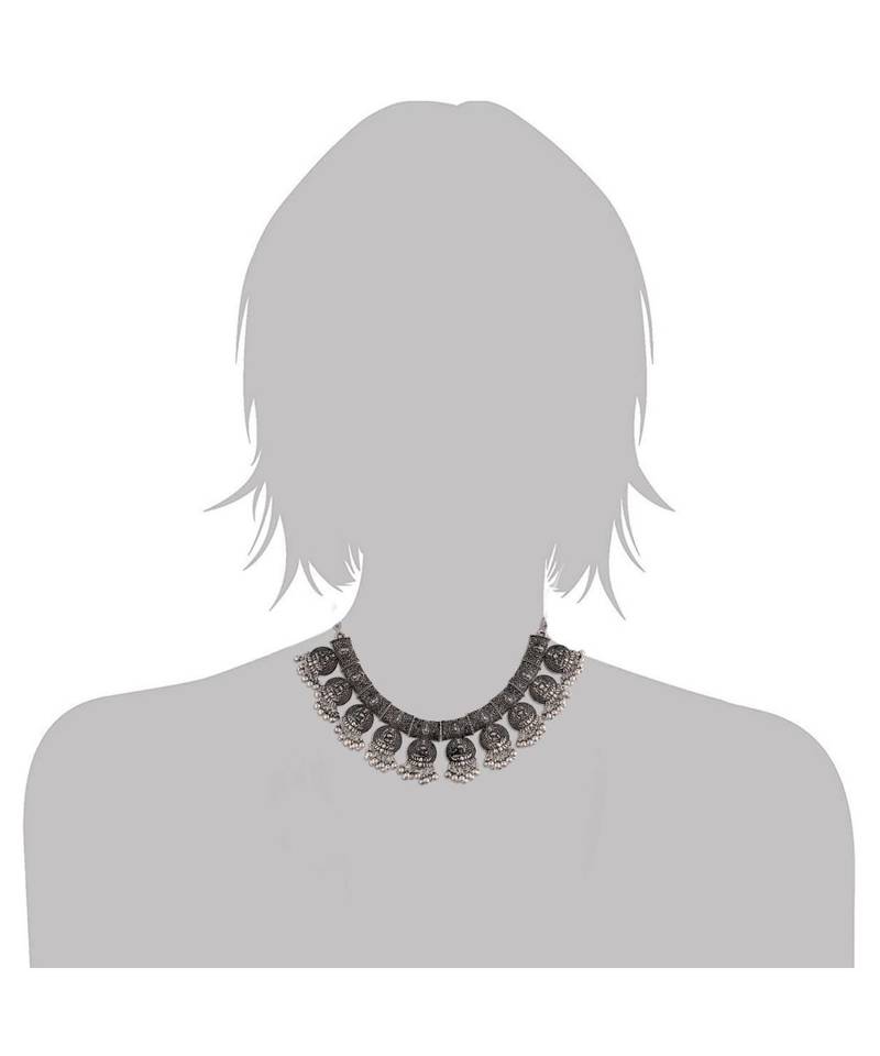 Oxidised German Silver Plated Afghani Choker Necklace Jewellery Set for Women (MC070)