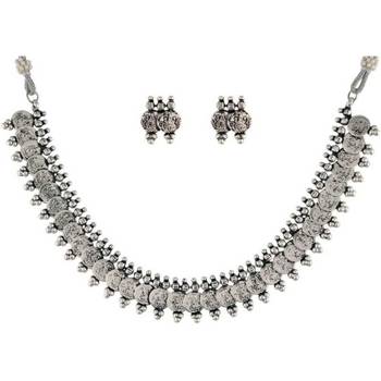Silver Oxidised Traditional South Indian Style Coin Necklace With Earrings For Women & Girls (MC061OX) 1