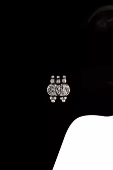 Silver Oxidised Traditional South Indian Style Coin Necklace With Earrings For Women & Girls (MC061OX)