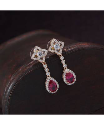 Rose Gold Plated Glittering Crystal AD Stone Dangle & Drop Earrings for Women & Girls  1