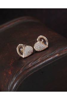 Rose Gold Plated Glittering Crystal AD Stone Heart Shaped Stud Earrings for Women & Girls (E2895)