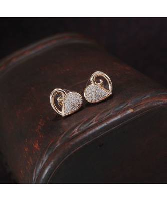Rose Gold Plated Glittering Crystal AD Stone Heart Shaped Stud Earrings for Women & Girls  1