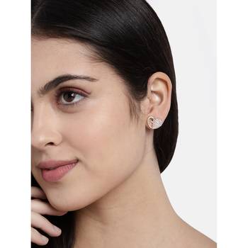 Rose Gold Plated Glittering Crystal AD Stone Heart Shaped Stud Earrings for Women & Girls  2