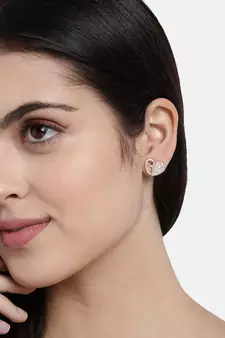 Rose Gold Plated Glittering Crystal AD Stone Heart Shaped Stud Earrings for Women & Girls 