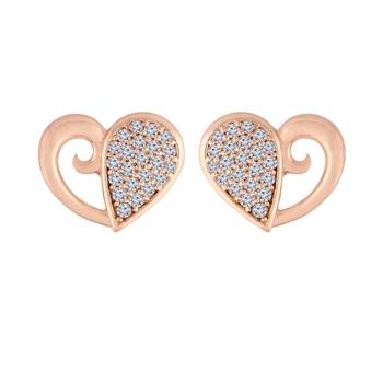 Rose Gold Plated Glittering Crystal AD Stone Heart Shaped Stud Earrings for Women & Girls  3