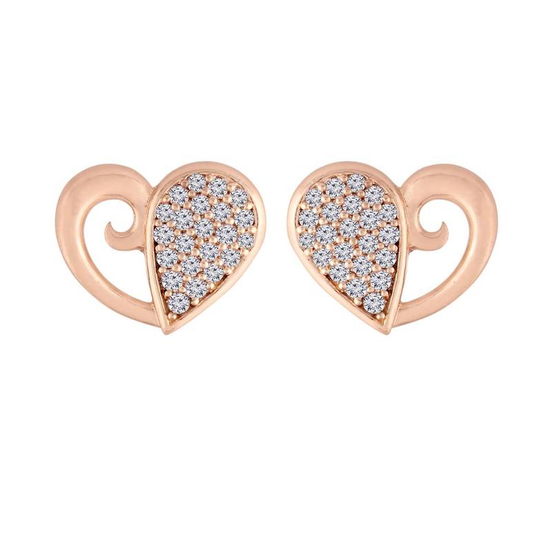 Rose Gold Plated Glittering Crystal AD Stone Heart Shaped Stud Earrings for Women & Girls 