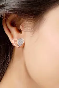 Rose Gold Plated Glittering Crystal AD Stone Heart Shaped Stud Earrings for Women & Girls 