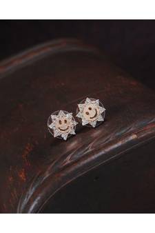 Rose Gold Plated Glittering AD Stone Smiley Face Stud Earrings for Women & Girls (E2896)