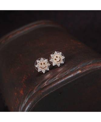 Rose Gold Plated Glittering AD Stone Smiley Face Stud Earrings for Women & Girls  1