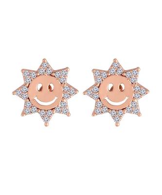 Rose Gold Plated Glittering AD Stone Smiley Face Stud Earrings for Women & Girls  2