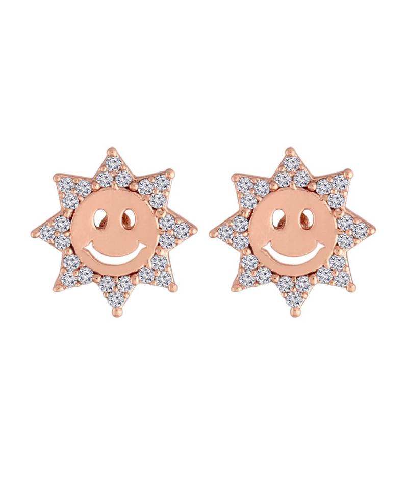 Rose Gold Plated Glittering AD Stone Smiley Face Stud Earrings for Women & Girls 