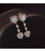Rose Gold Plated Glittering Crystal AD Stone Heart Shaped Dangle & Drop Earrings for Women & Girls 