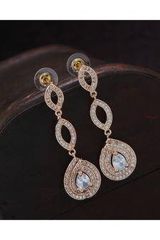 Rose Gold Plated Glittering Crystal AD Stone Dangle & Drop Earrings for Women & Girls (E2954W)