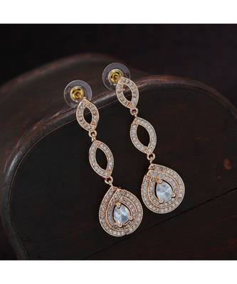 Rose Gold Plated Glittering Crystal AD Stone Dangle & Drop Earrings for Women & Girls  1