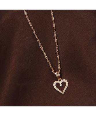 Rose Gold Plated Glittering CZ Zircon Heart Chain Pendent Necklace for Women & Girls  1