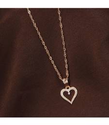 Rose Gold Plated Glittering CZ Zircon Heart Chain Pendent Necklace for Women & Girls 