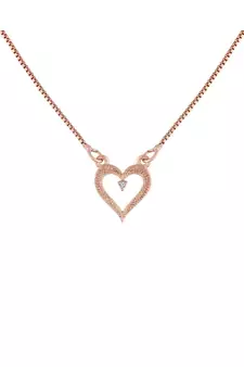 Rose Gold Plated Glittering CZ Zircon Heart Chain Pendent Necklace for Women & Girls 