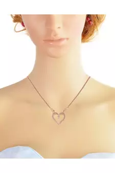 Rose Gold Plated Glittering CZ Zircon Heart Chain Pendent Necklace for Women & Girls 