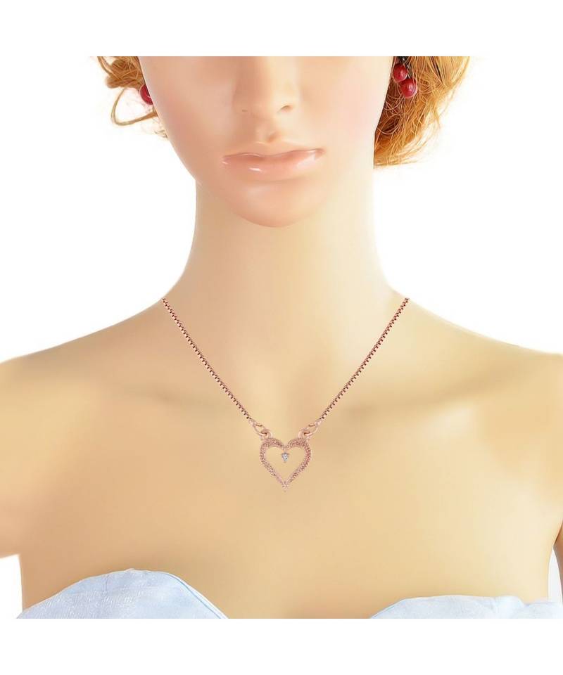 Rose Gold Plated Glittering CZ Zircon Heart Chain Pendent Necklace for Women & Girls 