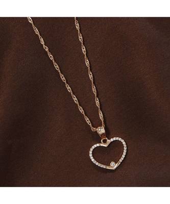 Rose Gold Plated Glittering CZ Zircon Heart Chain Pendent Necklace for Women & Girls  1