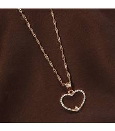 Rose Gold Plated Glittering CZ Zircon Heart Chain Pendent Necklace for Women & Girls 