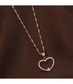 Rose Gold Plated Glittering CZ Zircon Heart Chain Pendent Necklace for Women & Girls 