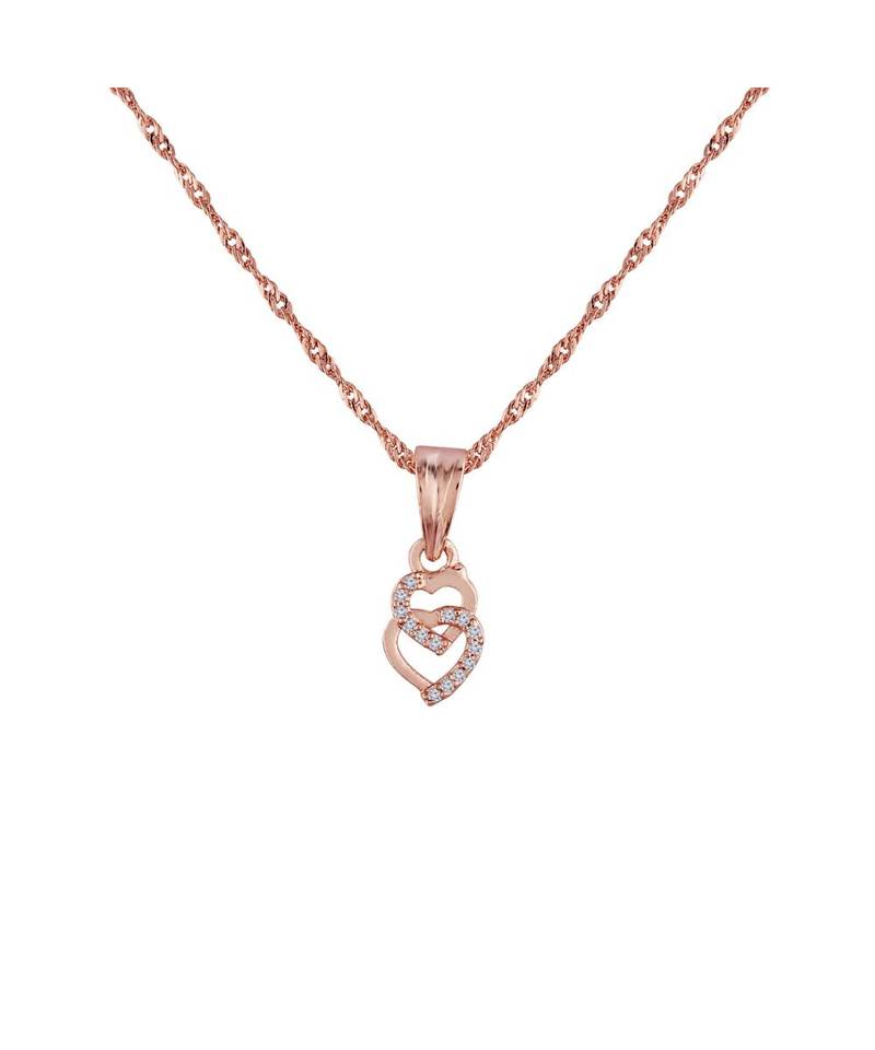 Rose Gold Plated Glittering CZ Zircon Heart Chain Pendent Necklace for Women & Girls (CH54RG)