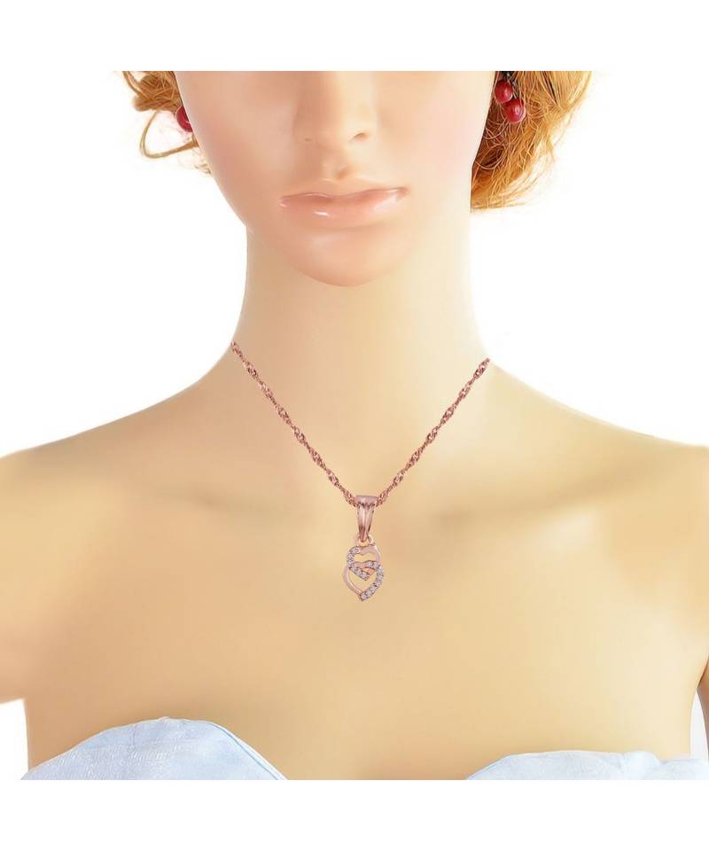 Rose Gold Plated Glittering CZ Zircon Heart Chain Pendent Necklace for Women & Girls (CH54RG)