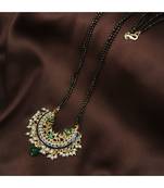 Traditional Meena Work Pearl Studded Pendant with Black Bead Chain Mangalsutra for Women 