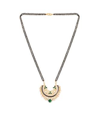 Traditional Meena Work Pearl Studded Pendant with Black Bead Chain Mangalsutra for Women  3