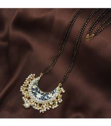 Traditional Meena Work Pearl Studded Pendant with Black Bead Chain Mangalsutra for Women 