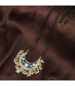 Traditional Meena Work Pearl Studded Pendant with Black Bead Chain Mangalsutra for Women 