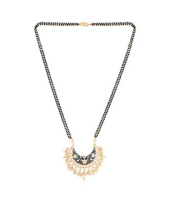 Traditional Meena Work Pearl Studded Pendant with Black Bead Chain Mangalsutra for Women  2
