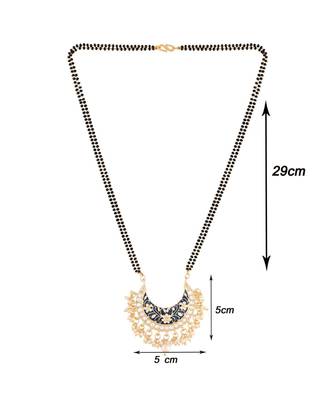 Traditional Meena Work Pearl Studded Pendant with Black Bead Chain Mangalsutra for Women  3