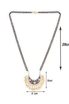 Traditional Meena Work Pearl Studded Pendant with Black Bead Chain Mangalsutra for Women 