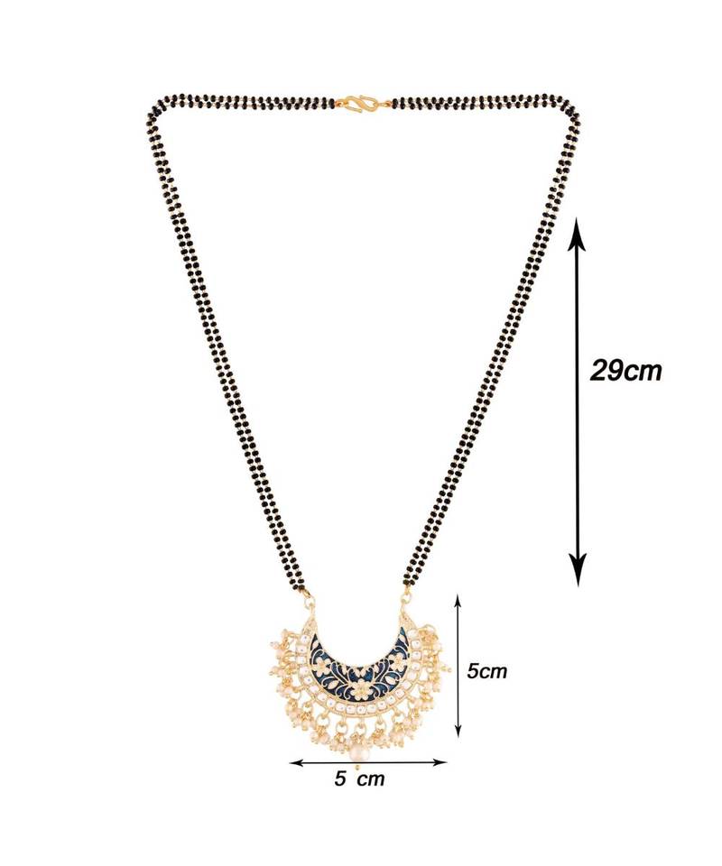 Traditional Meena Work Pearl Studded Pendant with Black Bead Chain Mangalsutra for Women 