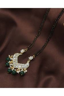 Traditional Pearl Beads Studded Pendant with Black Bead Chain Mangalsutra for Women (D084G)