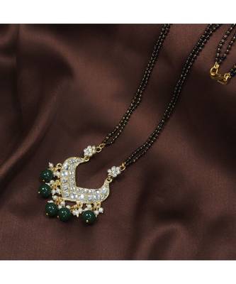 Traditional Pearl Beads Studded Pendant with Black Bead Chain Mangalsutra for Women  1