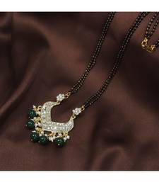 Traditional Pearl Beads Studded Pendant with Black Bead Chain Mangalsutra for Women 