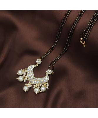 Traditional Pearl Beads Studded Pendant with Black Bead Chain Mangalsutra for Women  1