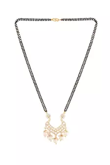 Traditional Pearl Beads Studded Pendant with Black Bead Chain Mangalsutra for Women 