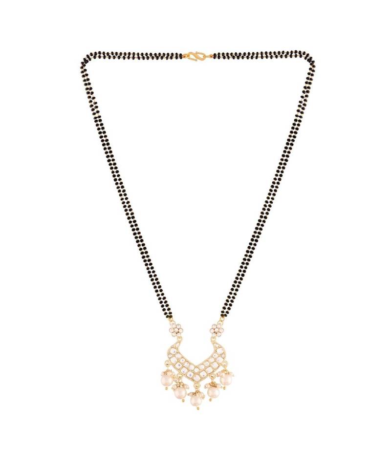 Traditional Pearl Beads Studded Pendant with Black Bead Chain Mangalsutra for Women 