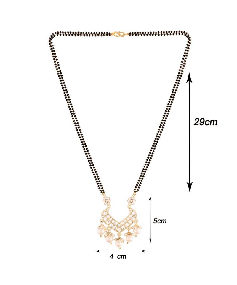 Traditional Pearl Beads Studded Pendant with Black Bead Chain Mangalsutra for Women 