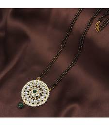 Traditional Pearl Kundan Studded Pendant with Black Bead Chain Mangalsutra for Women 